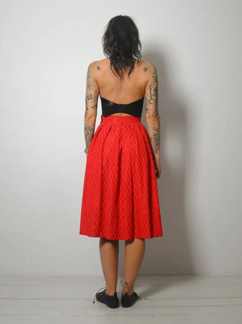 1950's Red High Waist Pleated Skirt