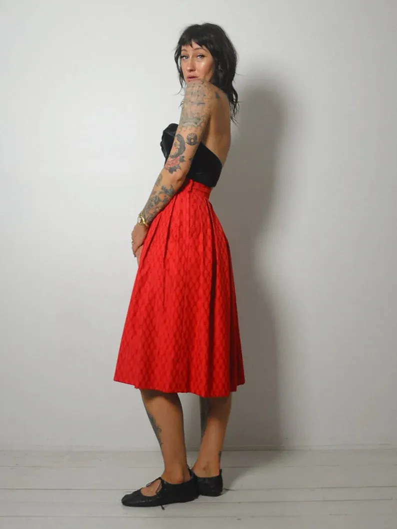 1950's Red High Waist Pleated Skirt