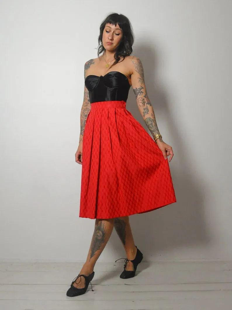 1950's Red High Waist Pleated Skirt