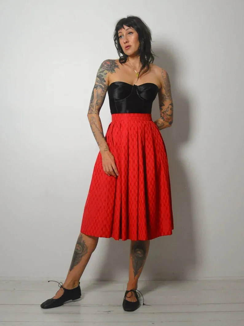 1950's Red High Waist Pleated Skirt