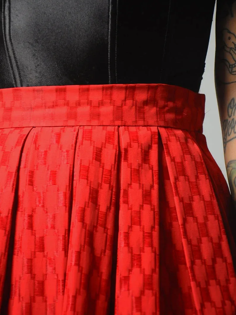 1950's Red High Waist Pleated Skirt