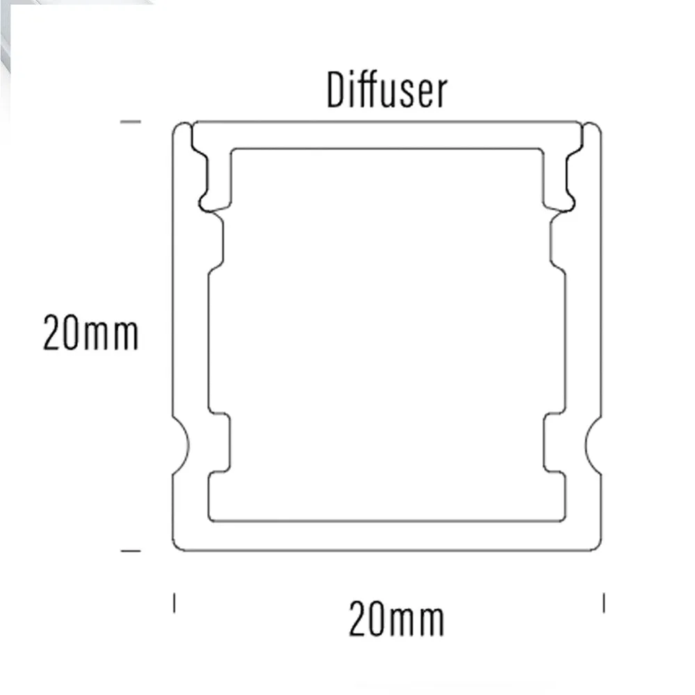 20mm X 20mm Aluminium Led Profile 2000mm In Silver, Black Or White