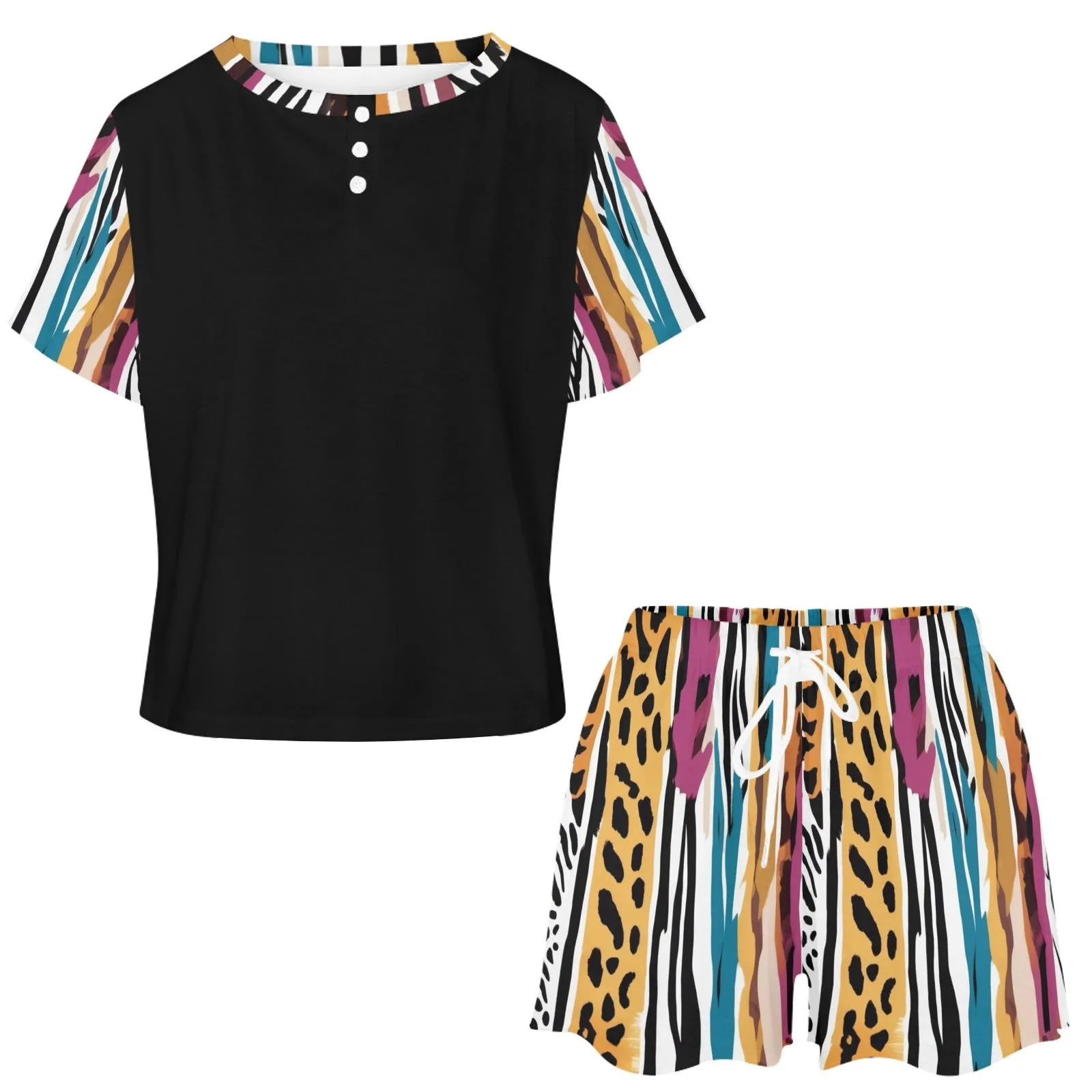 Animal Wild Stripes Ladies Casual Home Shorts Outfit Set