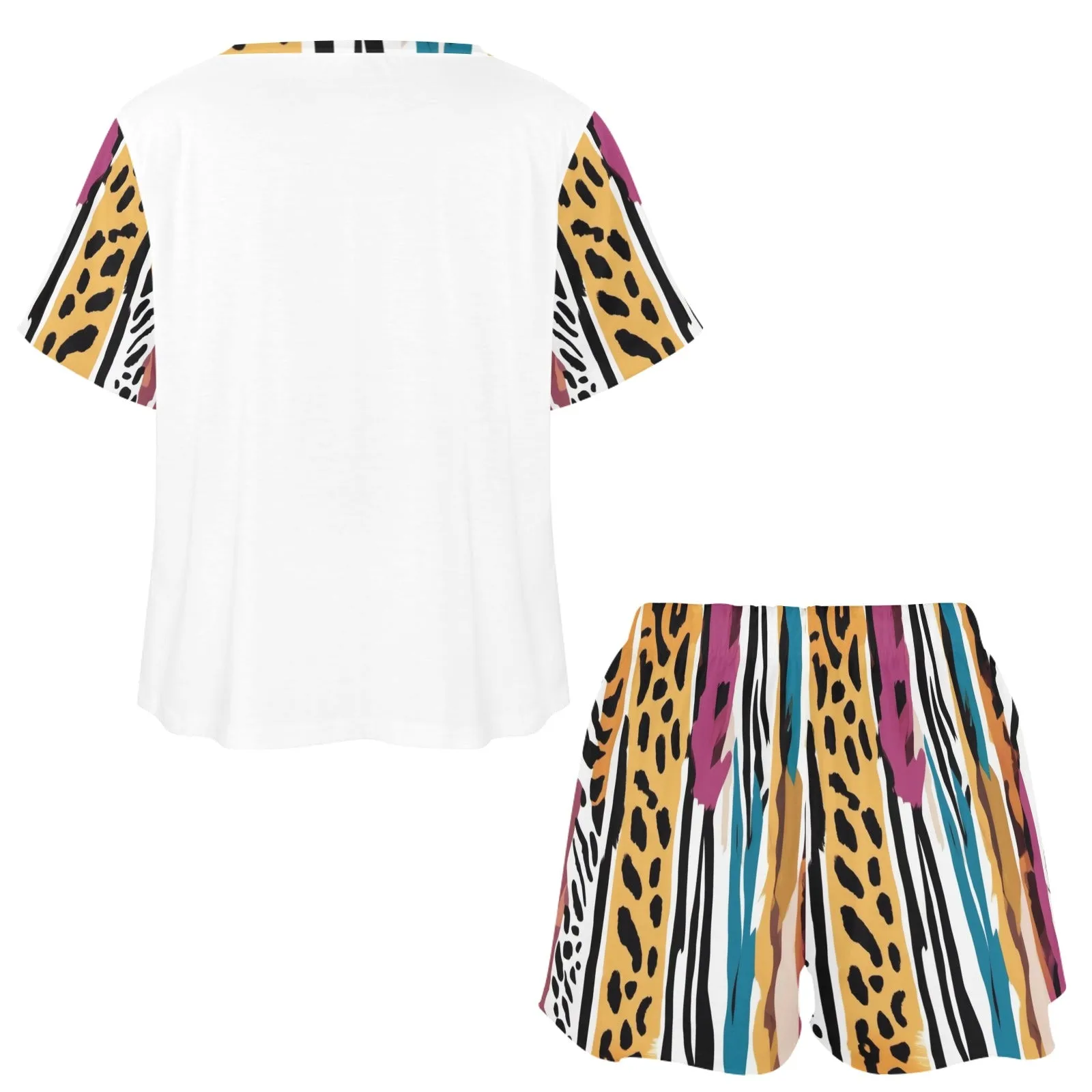 Animal Wild Stripes Ladies Casual Home Shorts Outfit Set