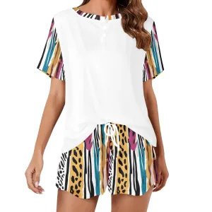 Animal Wild Stripes Ladies Casual Home Shorts Outfit Set