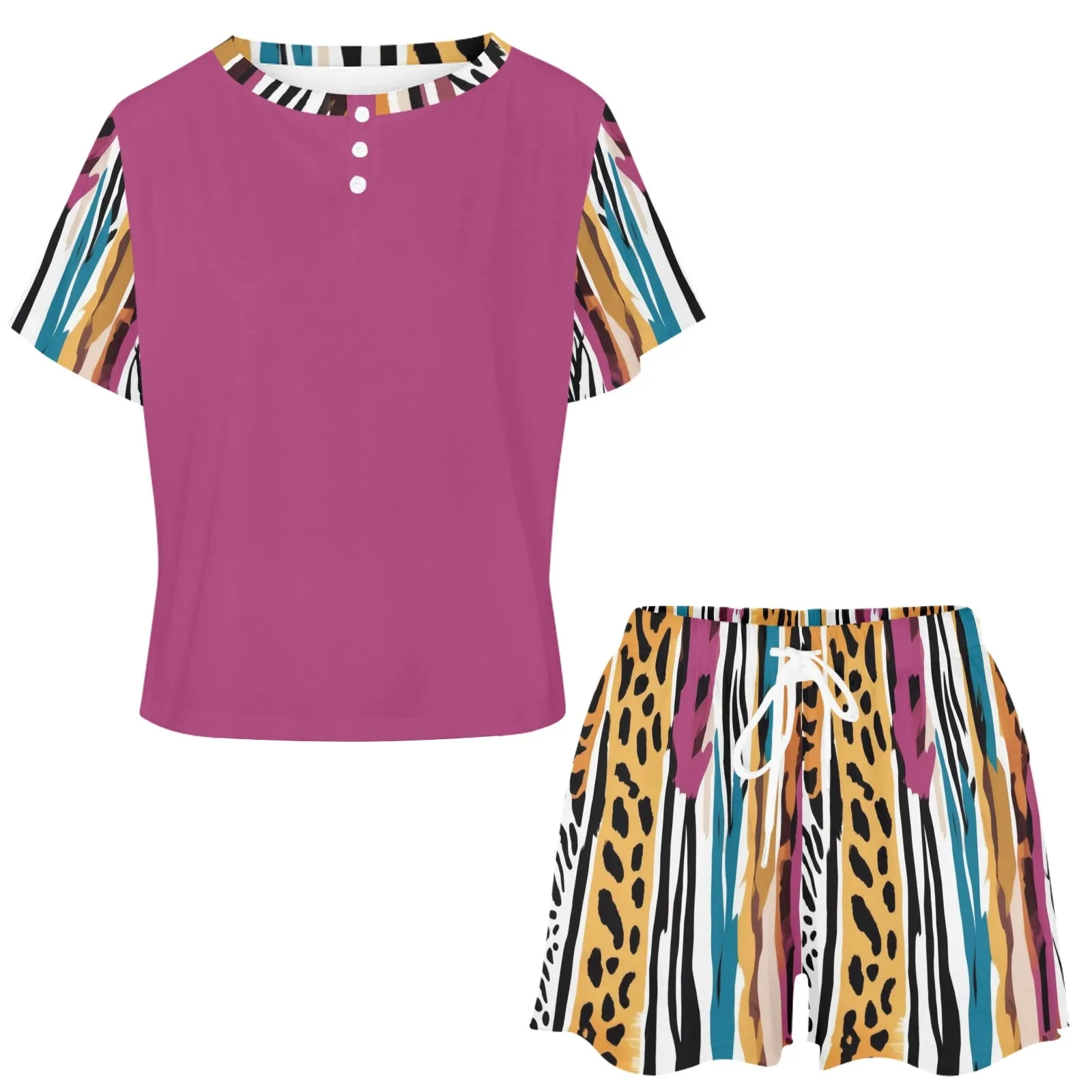 Animal Wild Stripes Ladies Casual Home Shorts Outfit Set