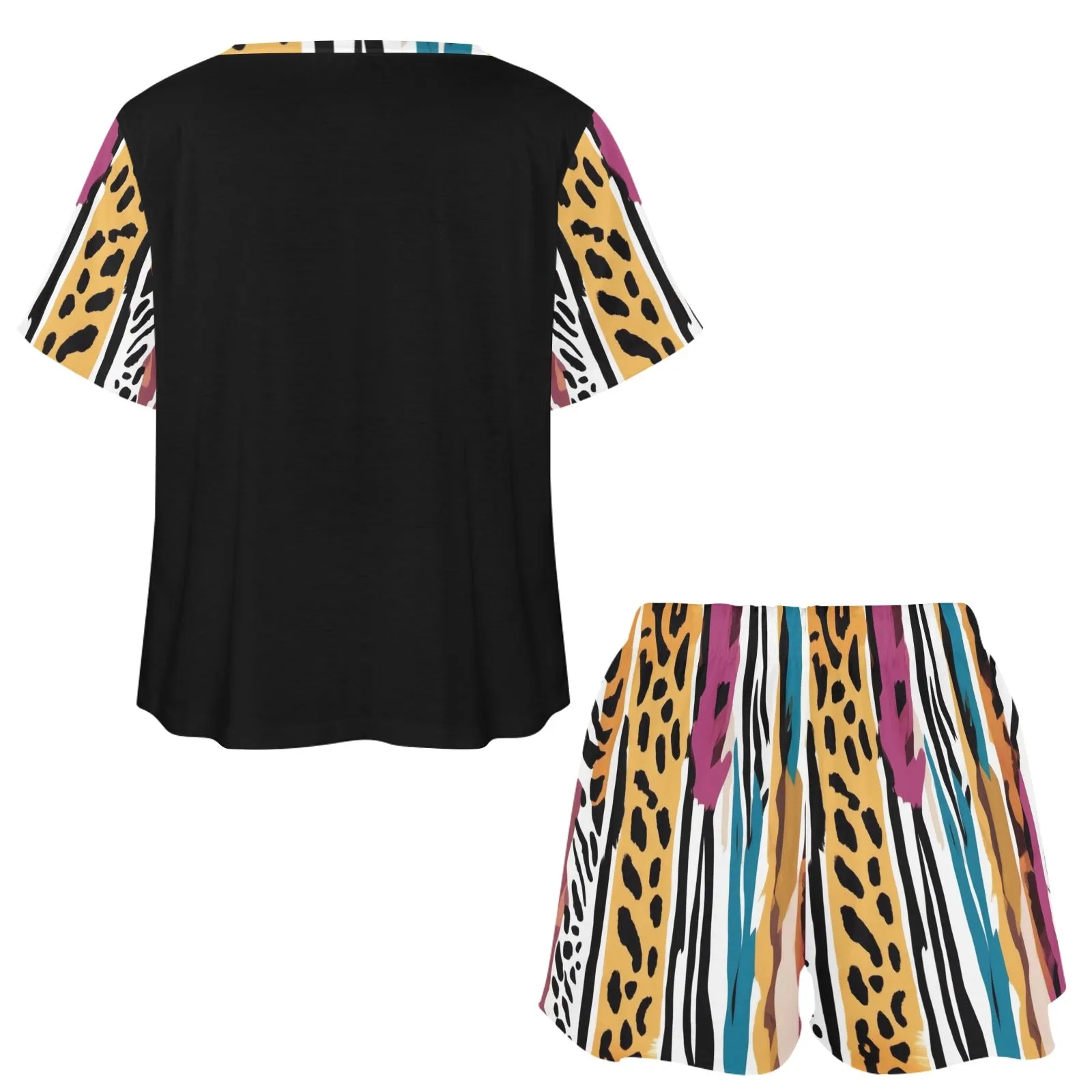 Animal Wild Stripes Ladies Casual Home Shorts Outfit Set