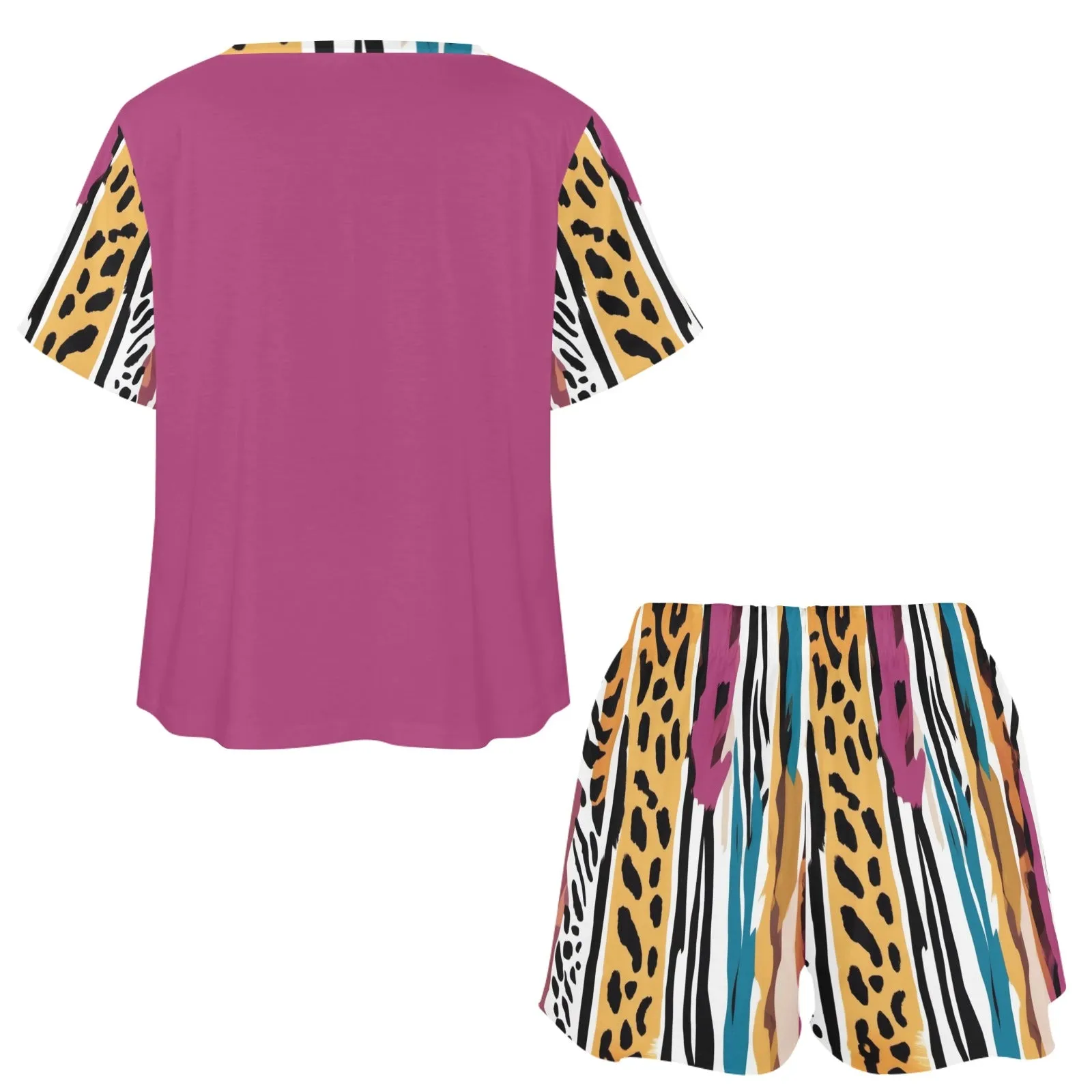 Animal Wild Stripes Ladies Casual Home Shorts Outfit Set