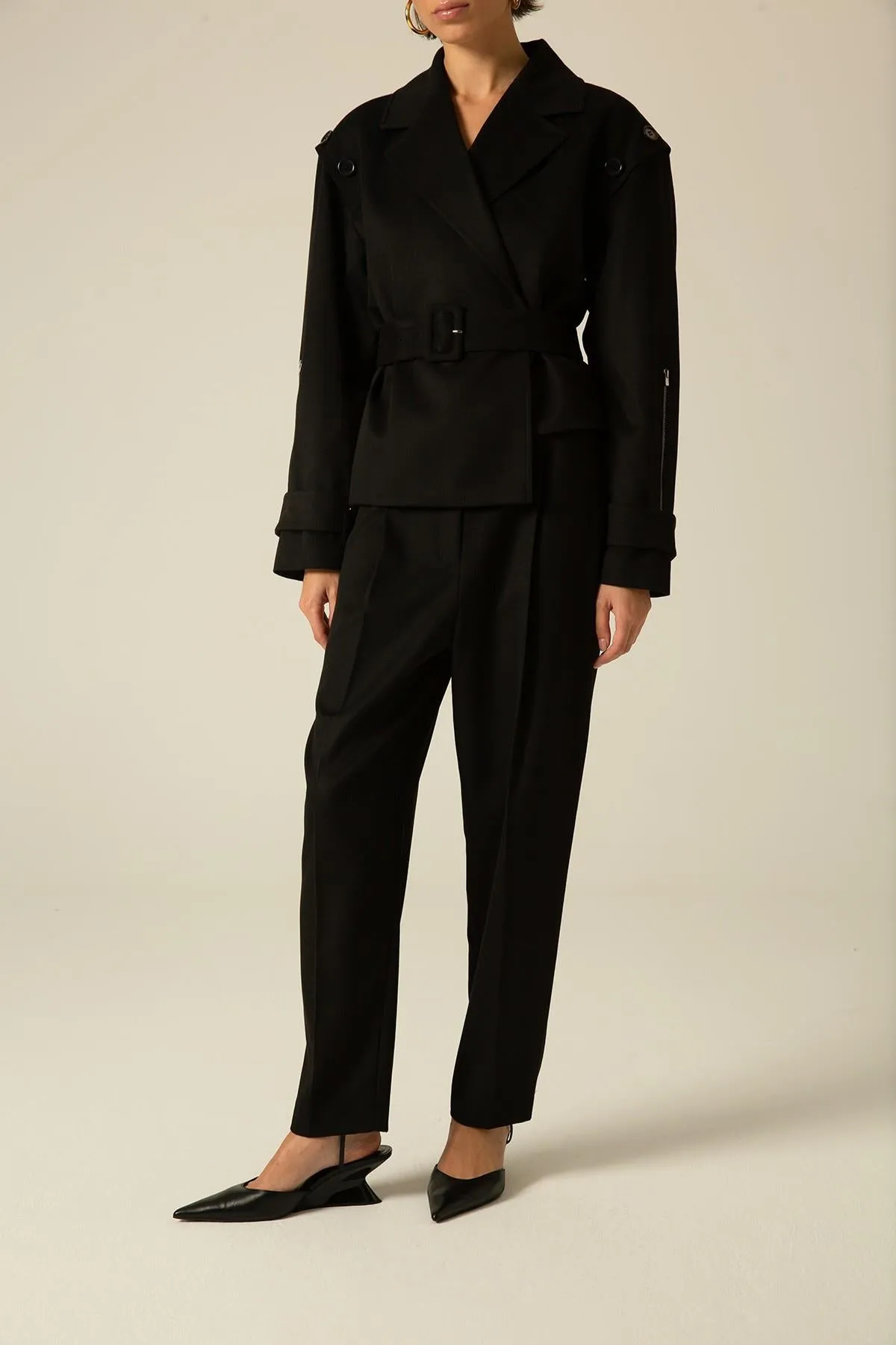 Asymmetrical Black Cachet Jacket with Belt