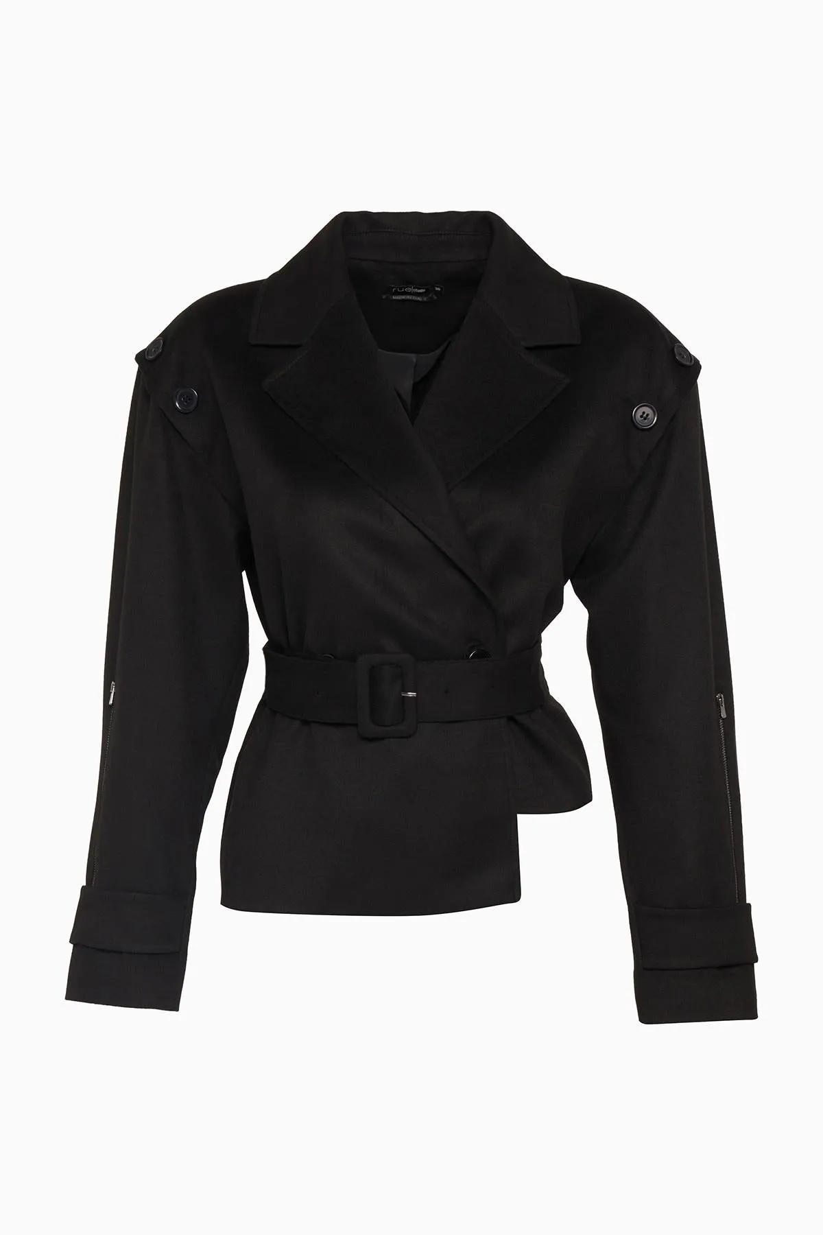 Asymmetrical Black Cachet Jacket with Belt