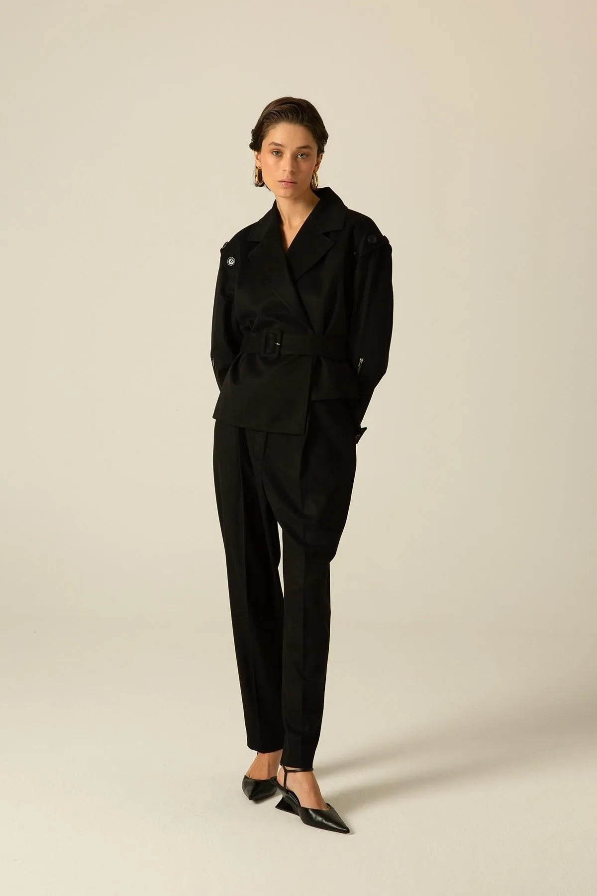 Asymmetrical Black Cachet Jacket with Belt