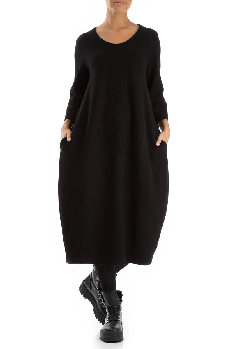 Balloon Black Cotton Jersey Dress