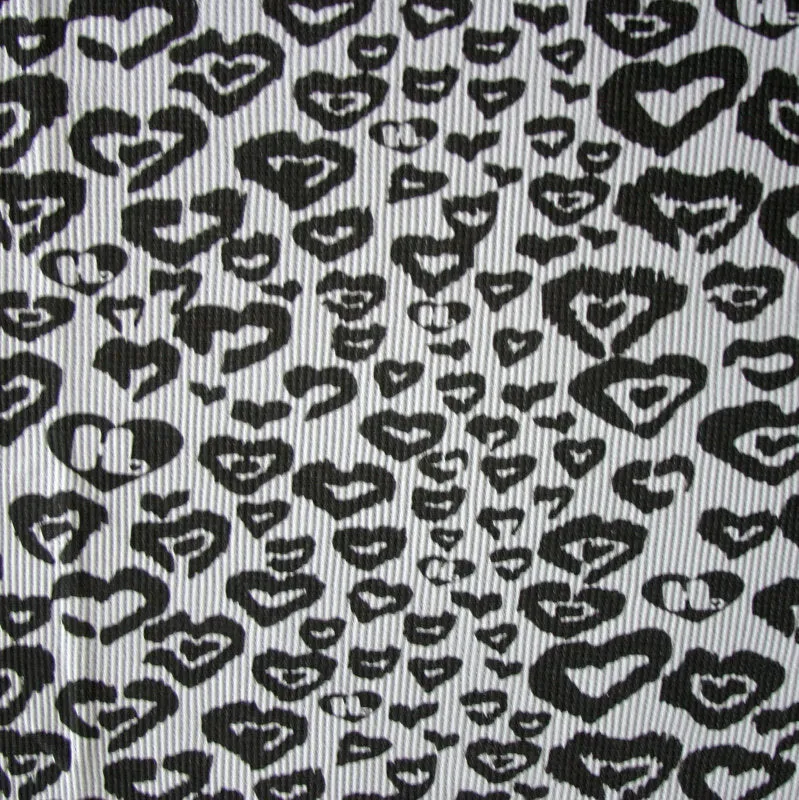 Black HJ Hearts on Light Grey Cotton Thermal Knit Fabric