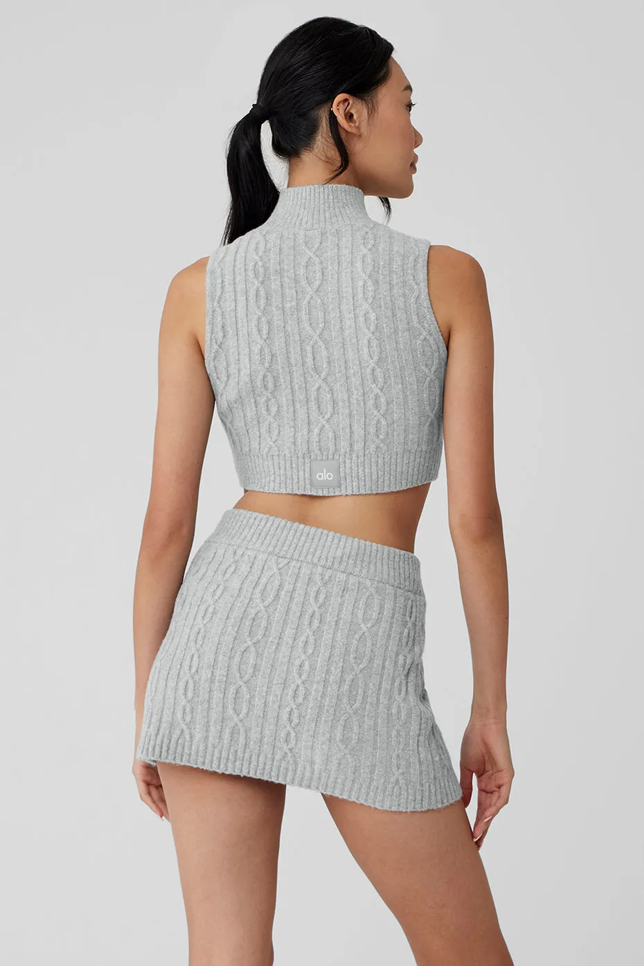 Cable Knit Winter Bliss Mock Neck Tank - Athletic Heather Grey