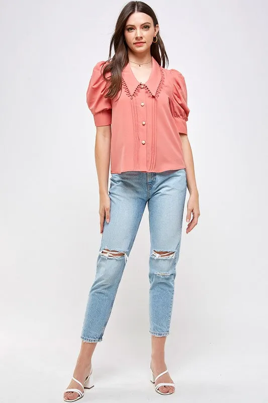 Cinnamon Eyelet Collar Blouse