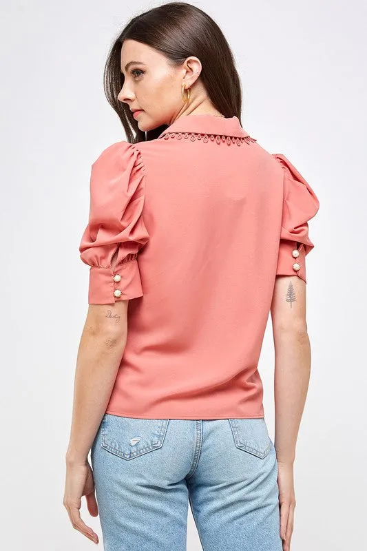 Cinnamon Eyelet Collar Blouse