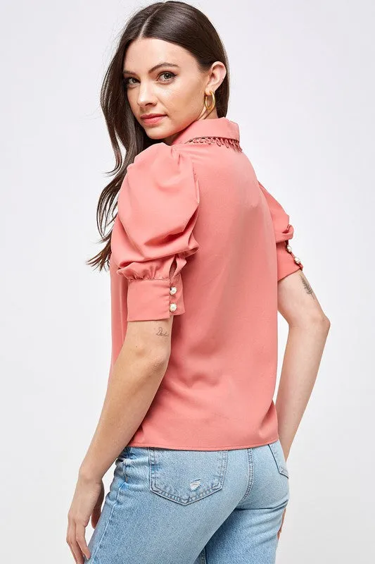 Cinnamon Eyelet Collar Blouse