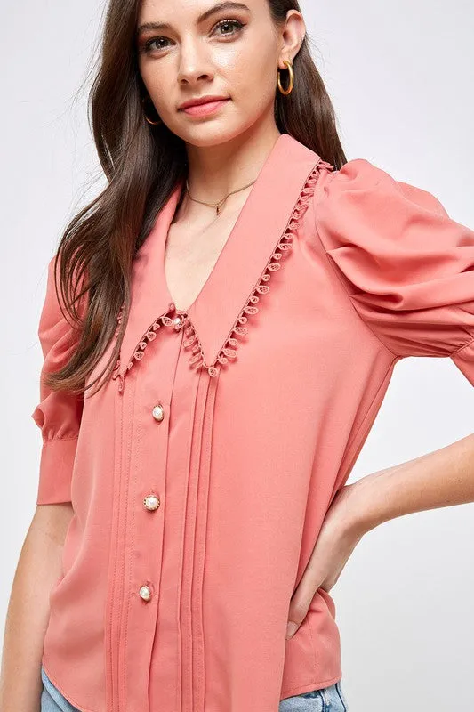 Cinnamon Eyelet Collar Blouse