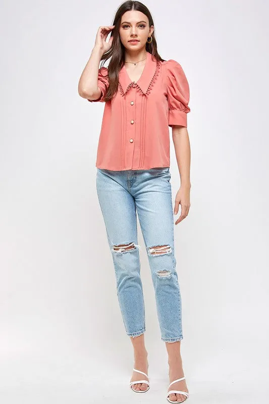 Cinnamon Eyelet Collar Blouse