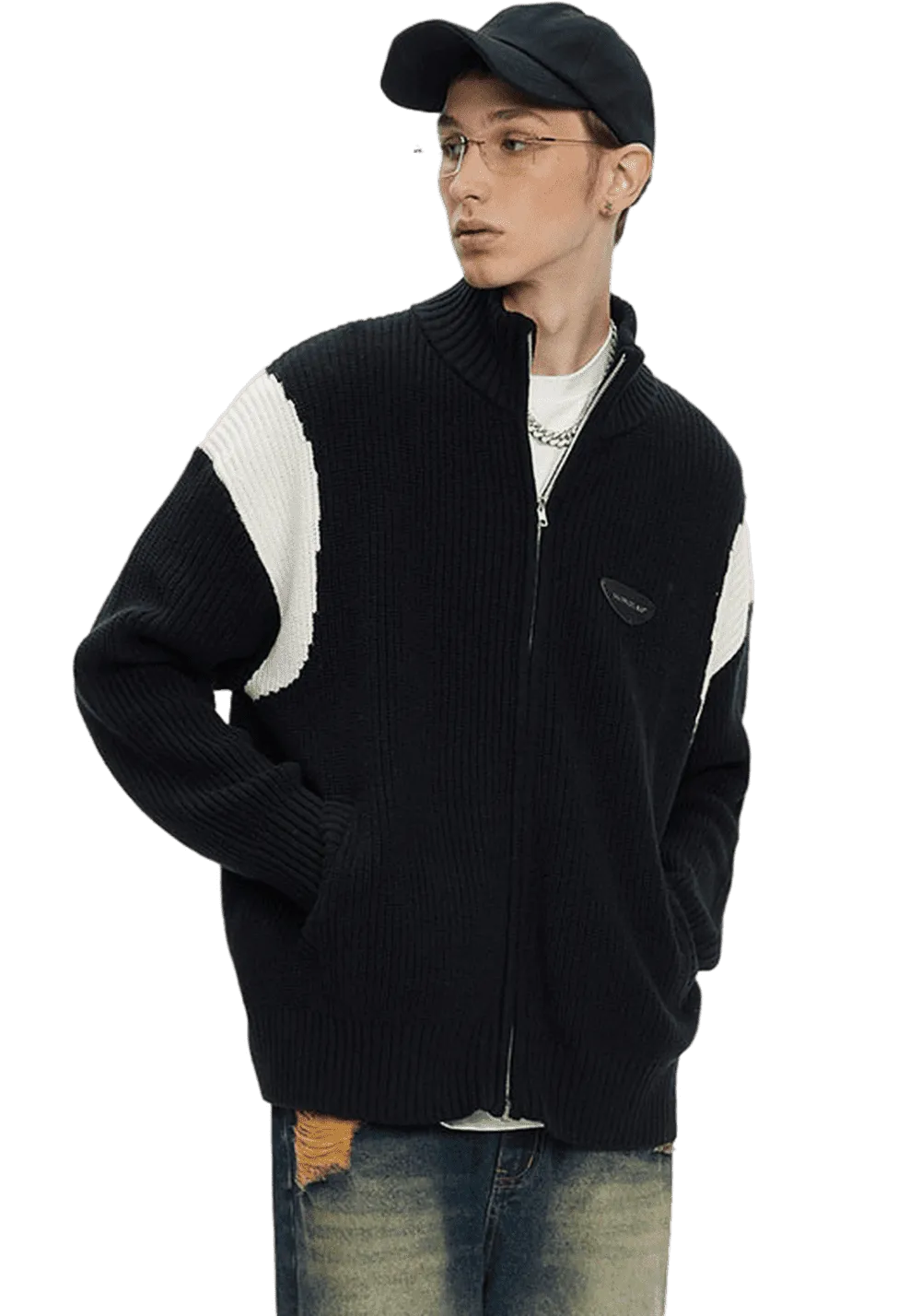 Contrast Lapel Knitted Jacket