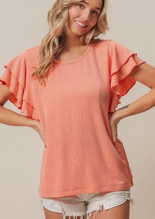 FINAL SALE - Relaxed Fit Summer Orange Ribbed Top