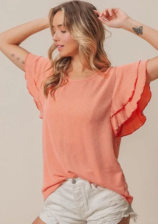 FINAL SALE - Relaxed Fit Summer Orange Ribbed Top