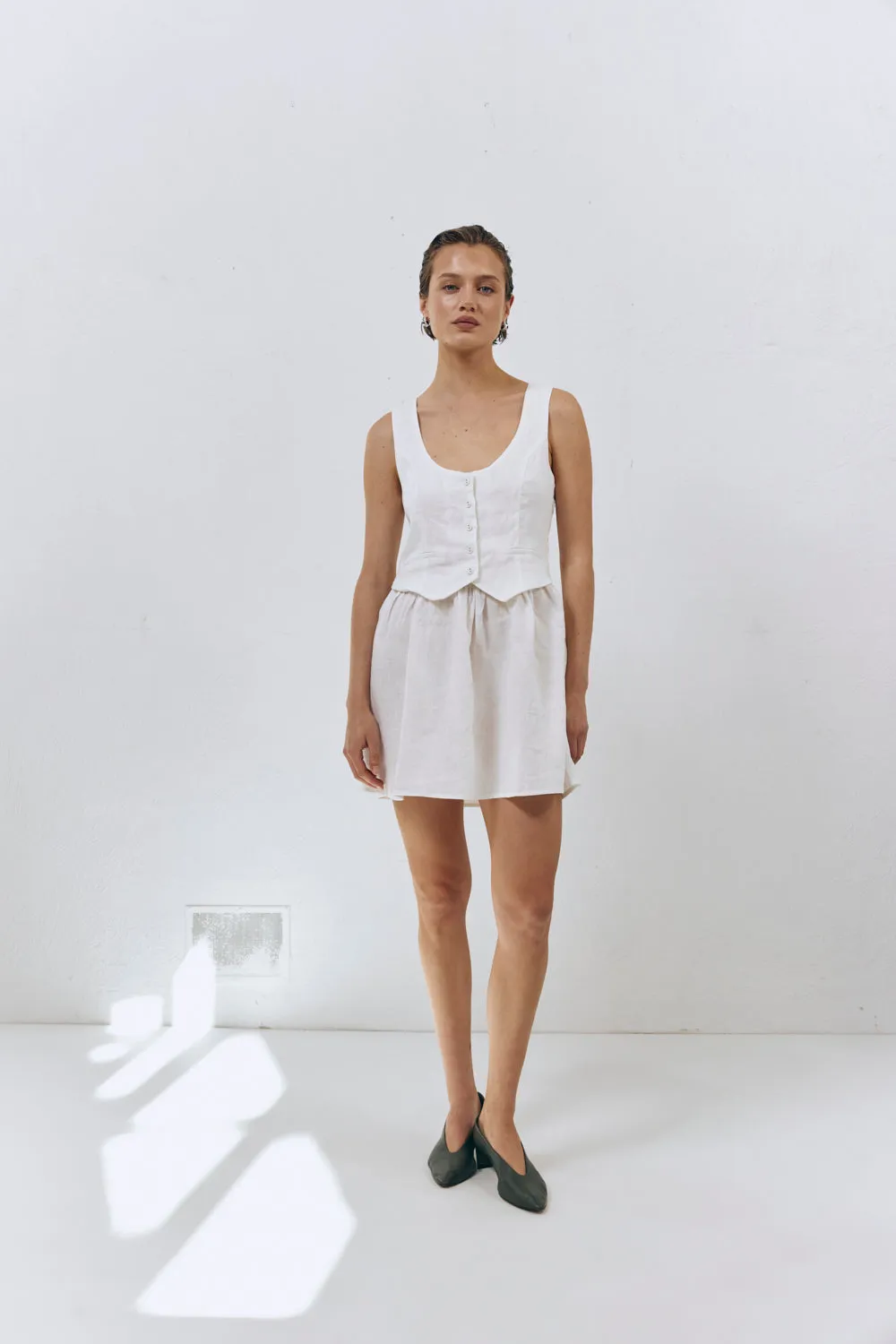 Ma Cherie Linen Mini Dress White