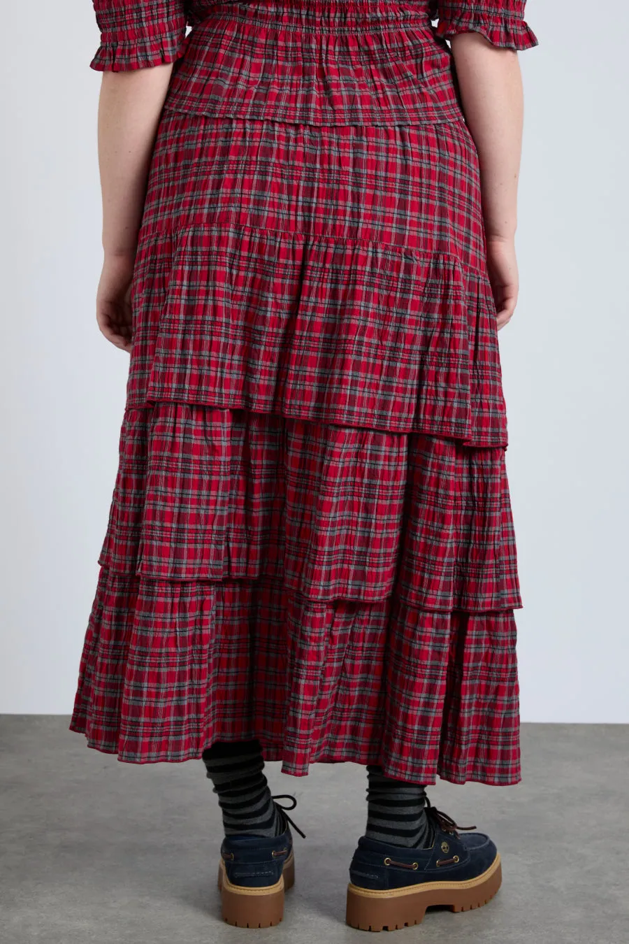 malika ra ra midi skirt - red check