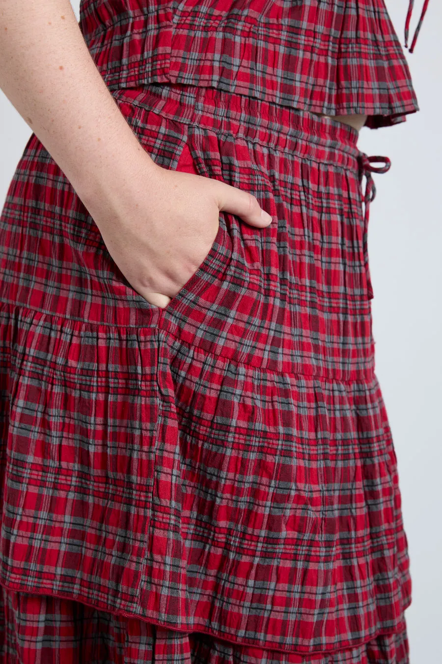 malika ra ra midi skirt - red check