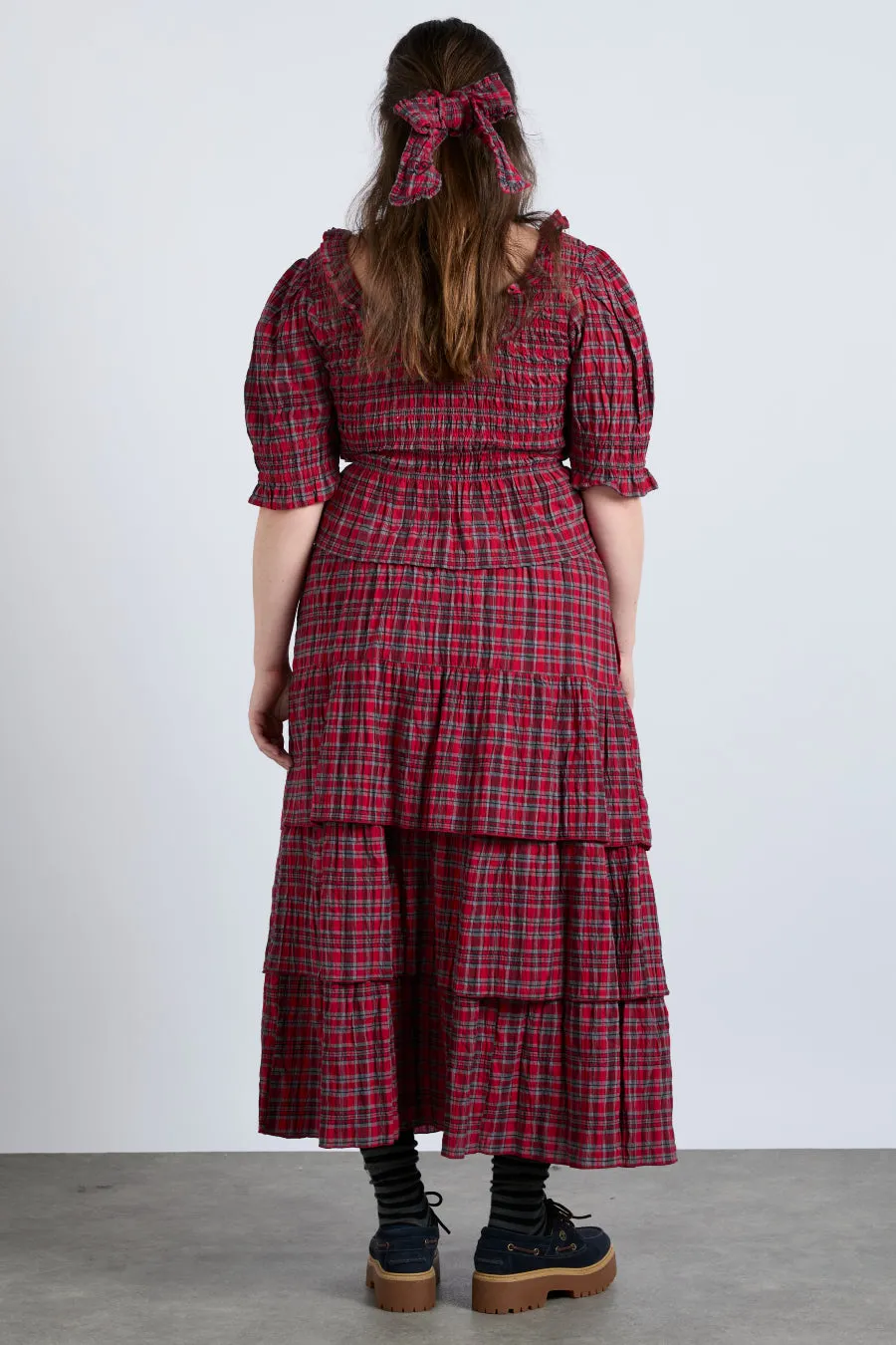 malika ra ra midi skirt - red check