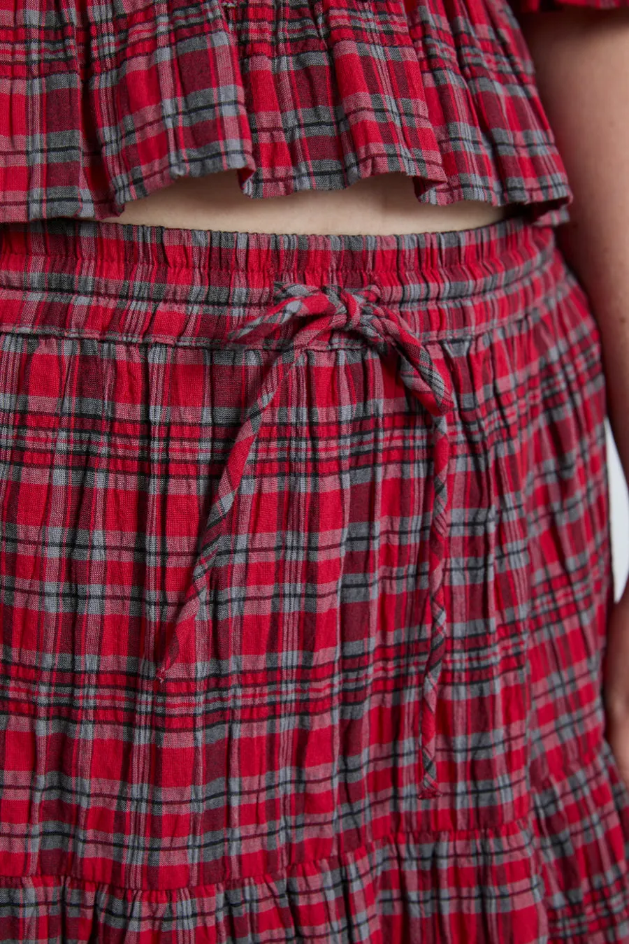 malika ra ra midi skirt - red check