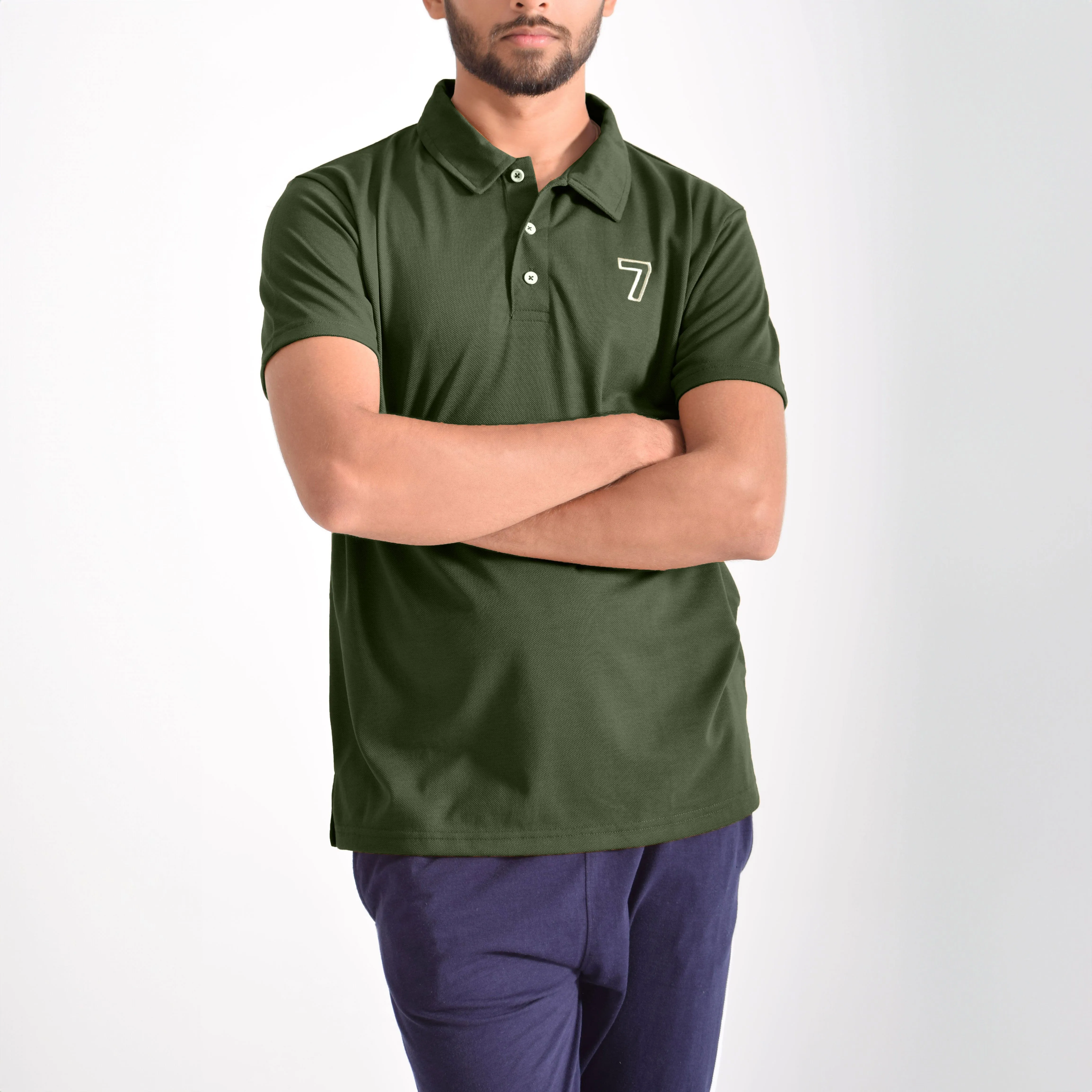 Men's 7 Embroidered Short Sleeve Polo Shirt