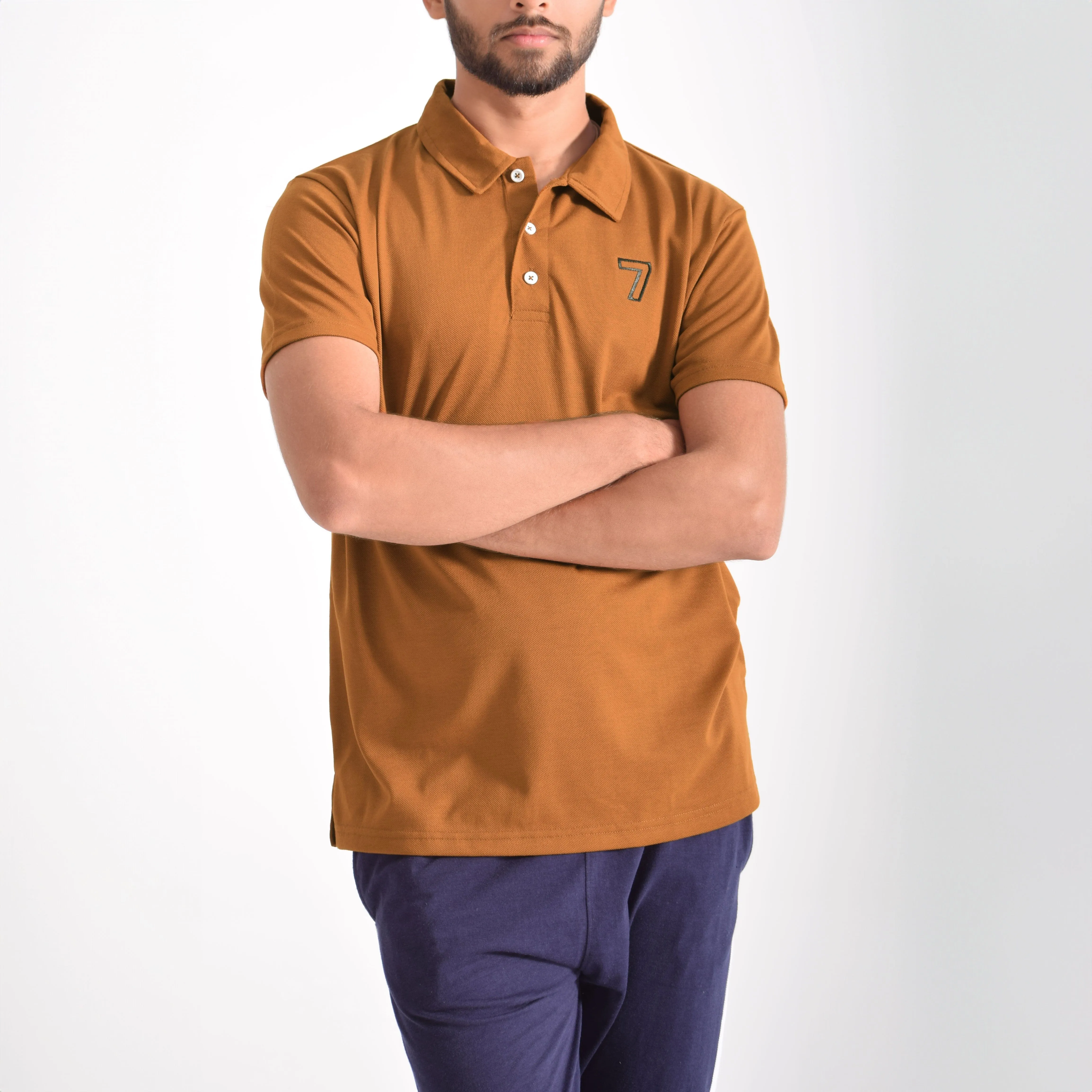 Men's 7 Embroidered Short Sleeve Polo Shirt