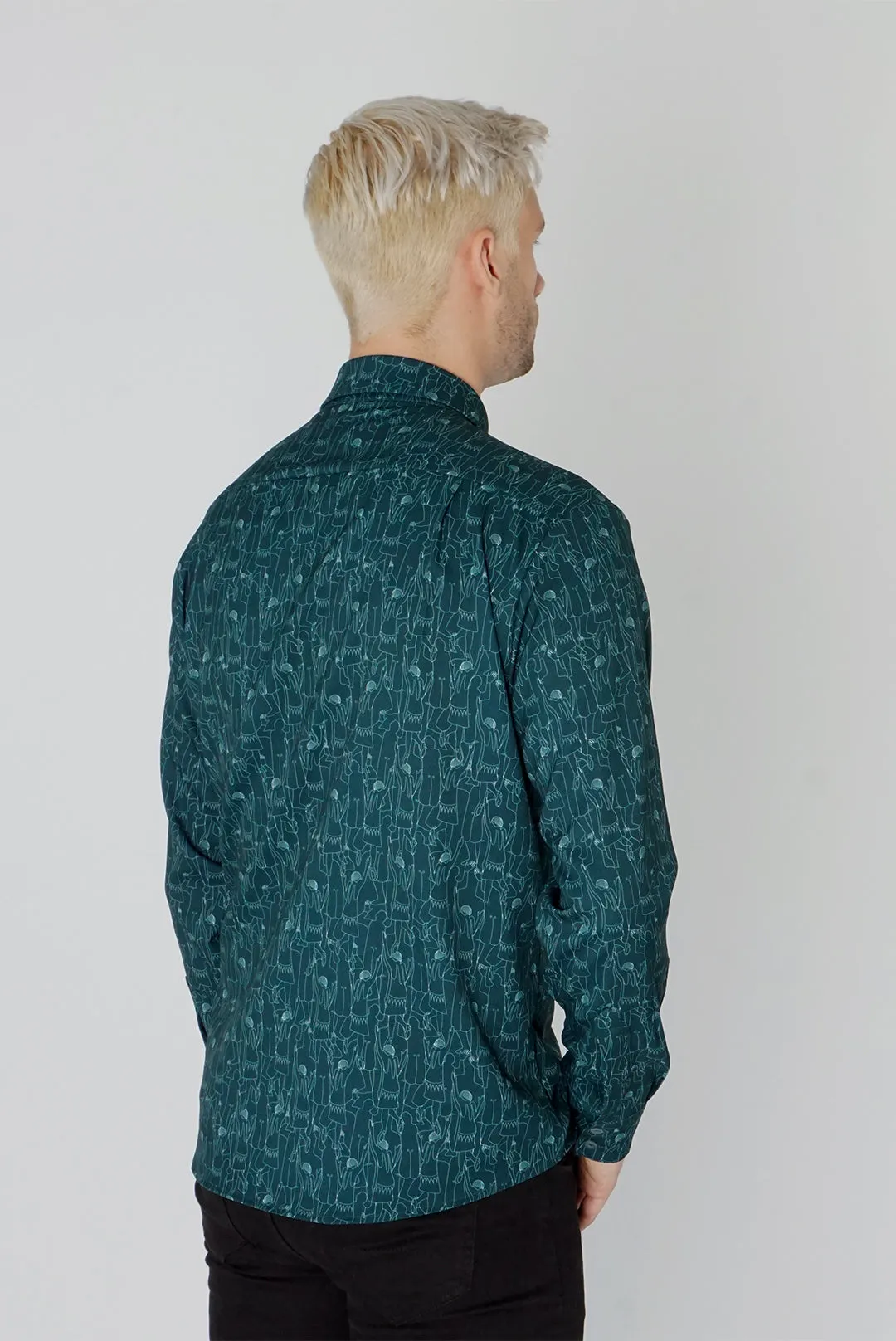 Men's Classic Long Sleeve Shirt in Green Tiny Dancers Print