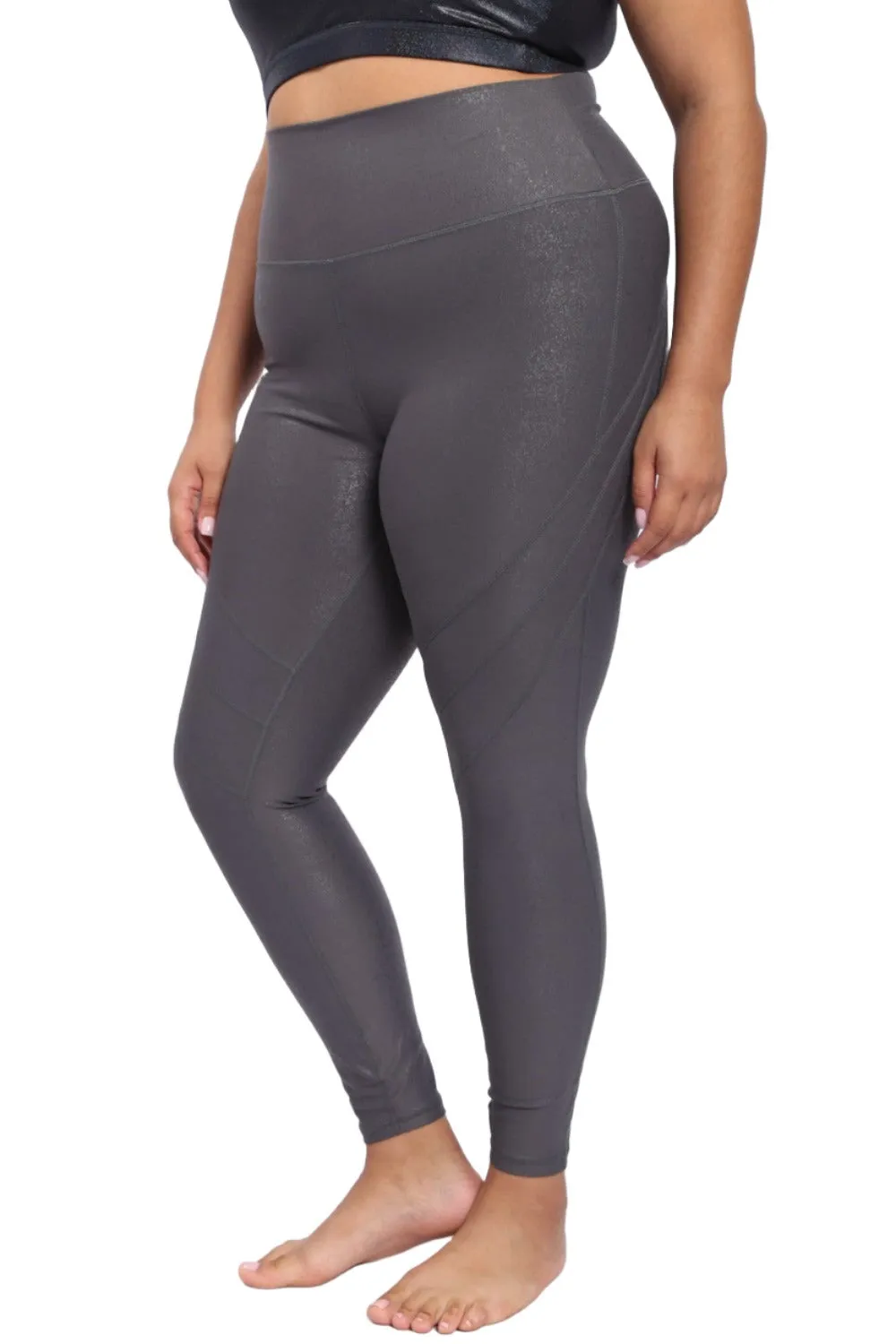 Mono B  High Waist Foil Leggings With Seam Details APH-A0950 and Plus