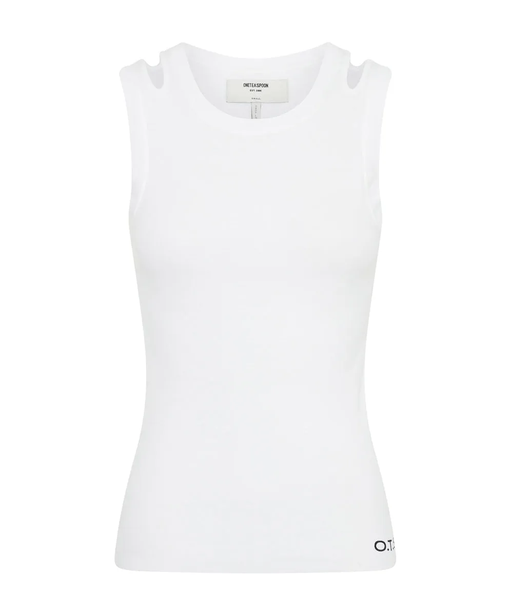 ONE TEASPOON Womens OTS Cut Through Fine Ribbed Tank Top - White