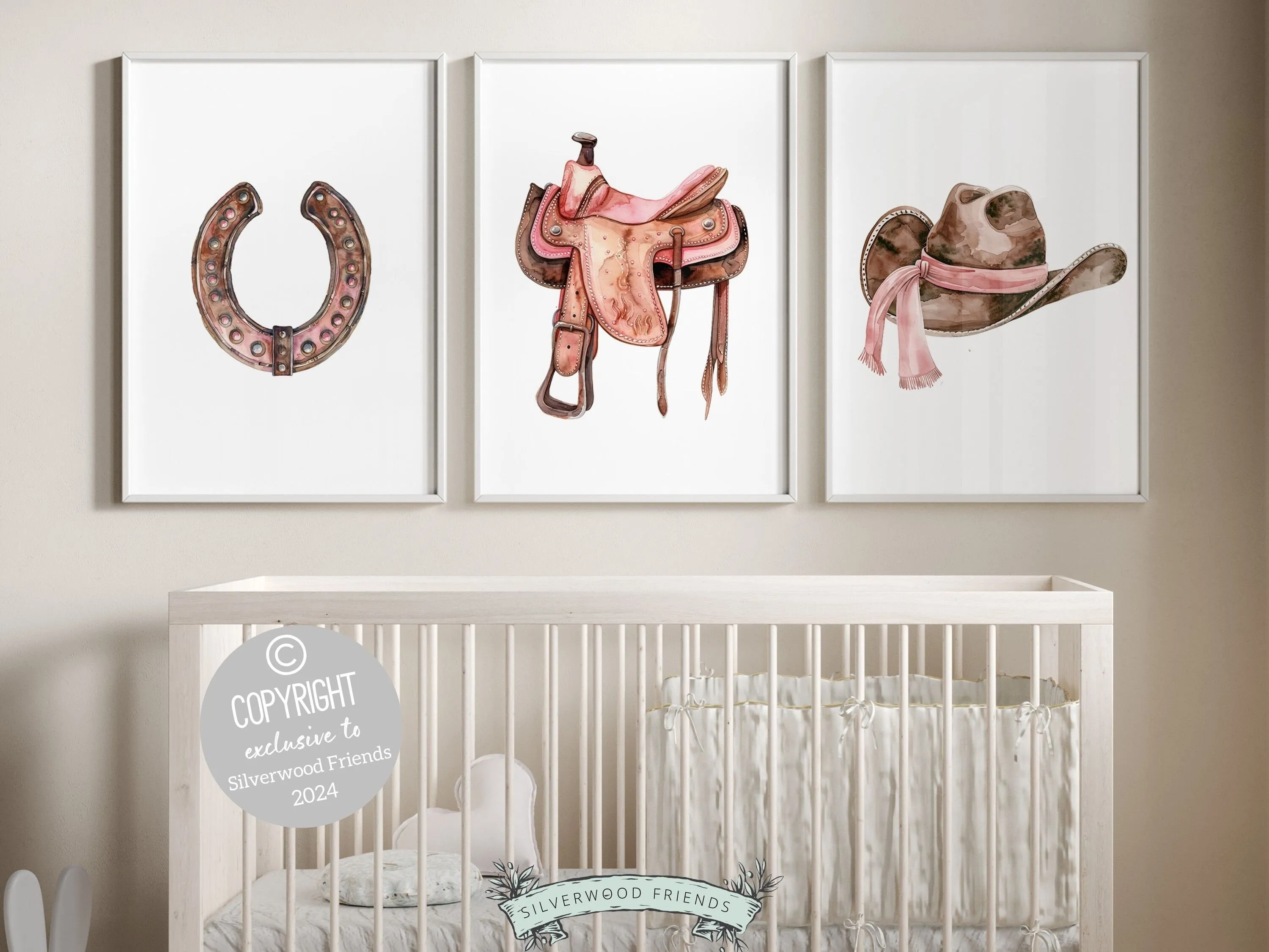 Pink Cowgirl Nursery Prints - Set 2