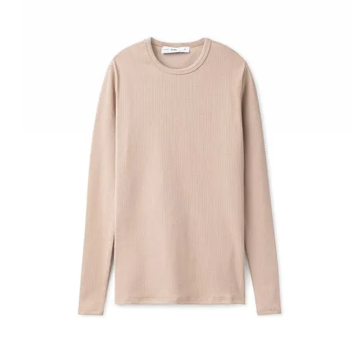 Signature Ribbed Tee IN: Beige