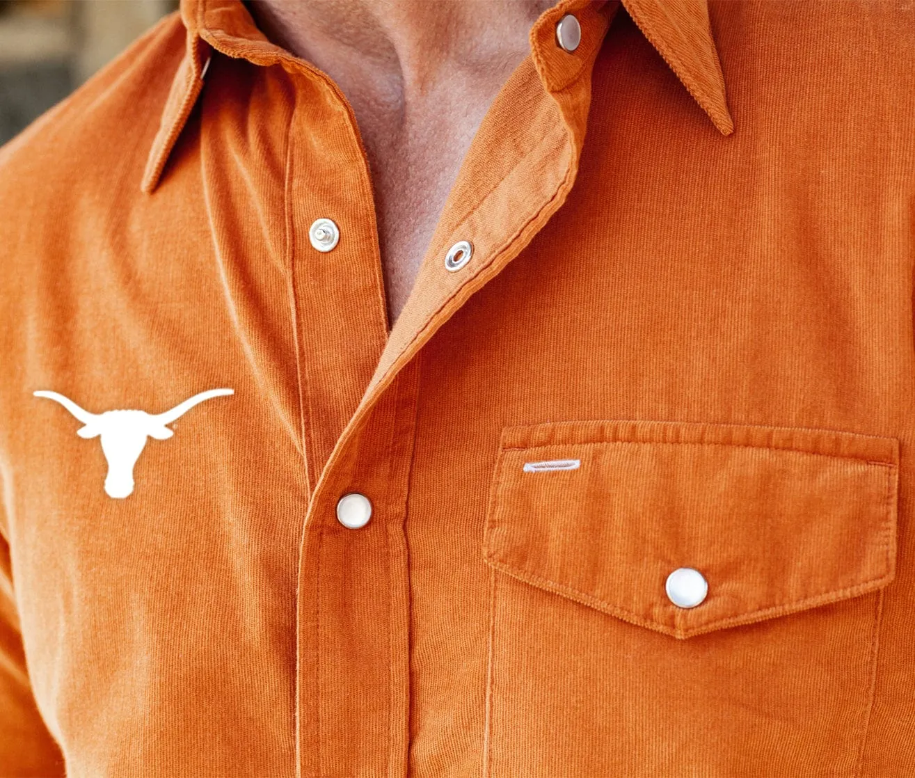 Texas - Short Sleeve Corduroy Pearl Snap - Longhorn - Burnt Orange