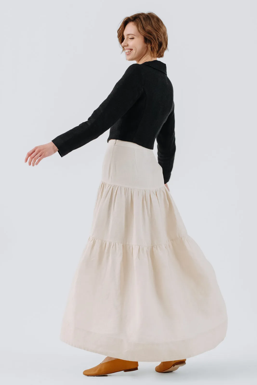 Tiered Skirt, Hemp, Milky White