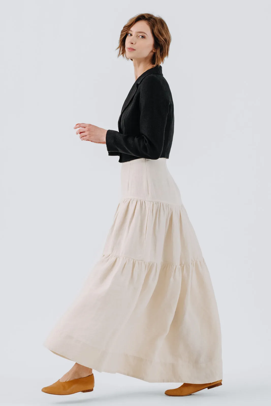 Tiered Skirt, Hemp, Milky White