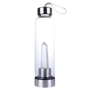 White Natural Crystal Water Bottle Portable Healing Obelisk Wand Elixir Quartz Crystal